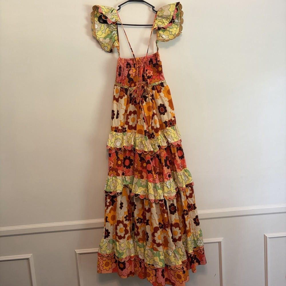 Celia B Peridot Dress Floral Tiered Maxi Dress Large Scalloped Ruffle Luxury Fun - Picture 8 of 16